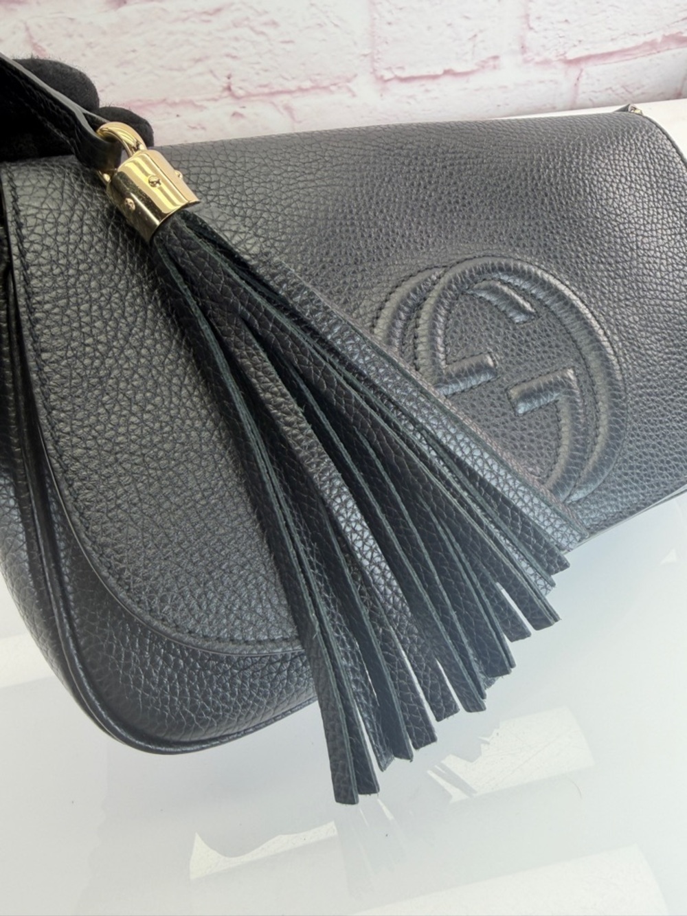 Authentic Pebbled Calfskin Medium Soho Flap Crossbody Black - Picture 8 of 14
